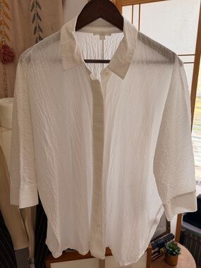 COS White Textured Cotton Blend Button-Up Shirt | Size M